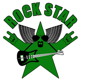 green star with a guitar and the title rock star